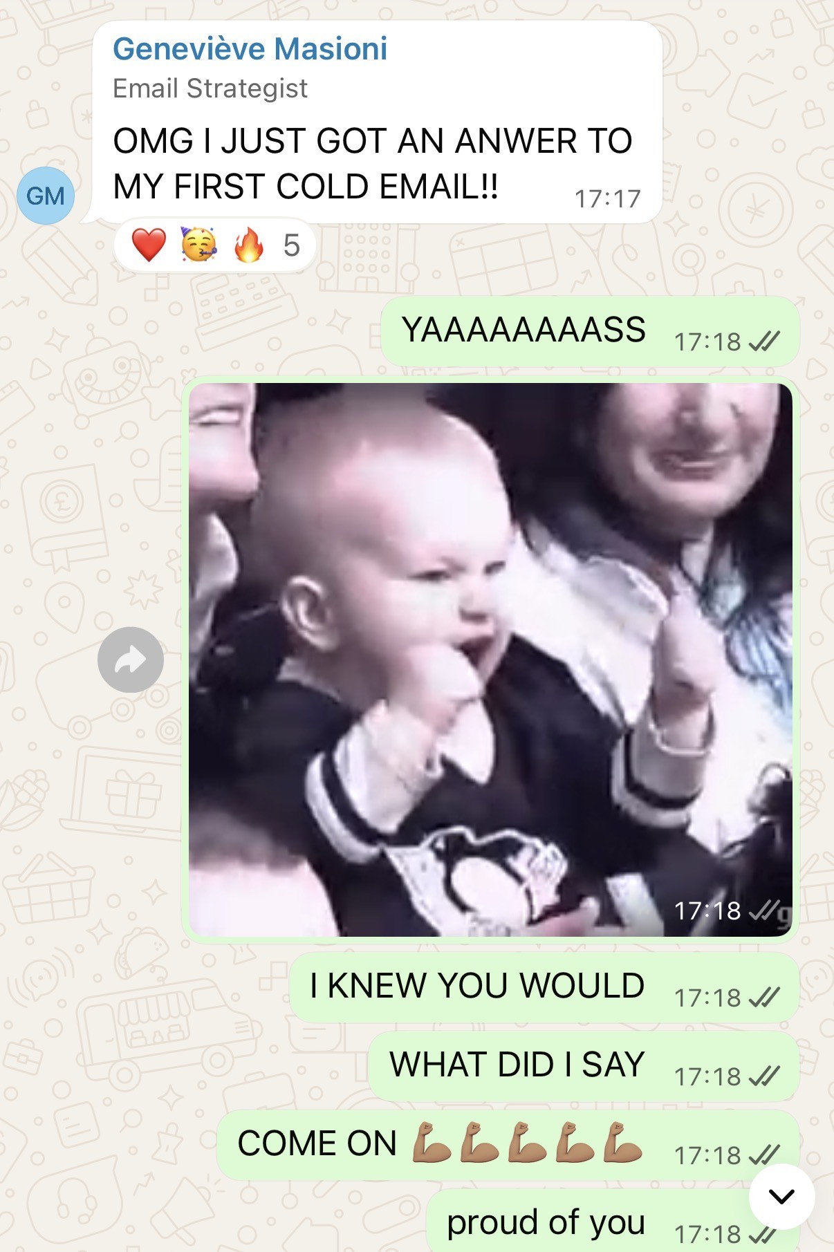 Geneviève Masioni on WhatsApp: OMG I just got an answer to my first cold email